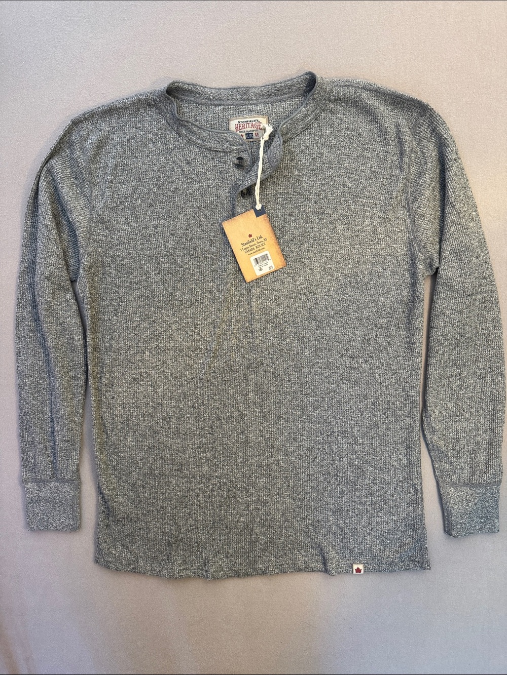 Stanfield’s Heritage Henley Shirt XL Grey Made in Canada NWT